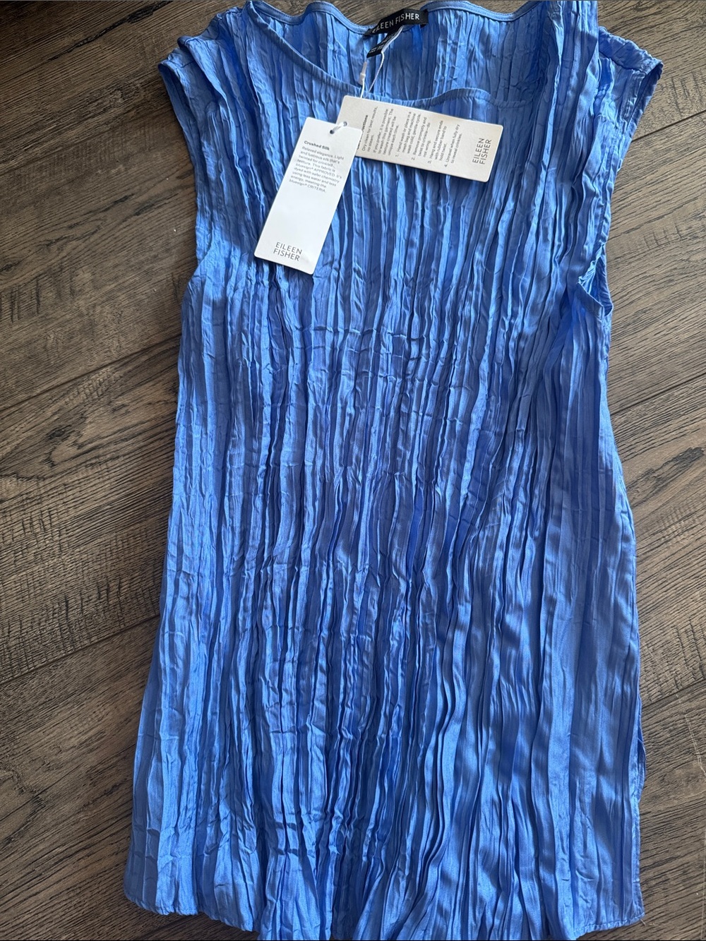 Eileen Fisher Cobalt Blue Pleated Cap-Sleeve Tunic
